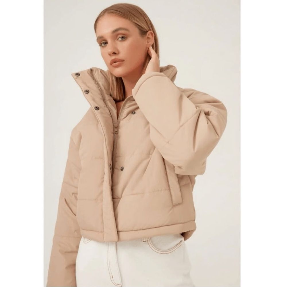 THE FIFTH LABEL Designer Beige Puffer Jacket Women’s Sz L Boxy Fit
